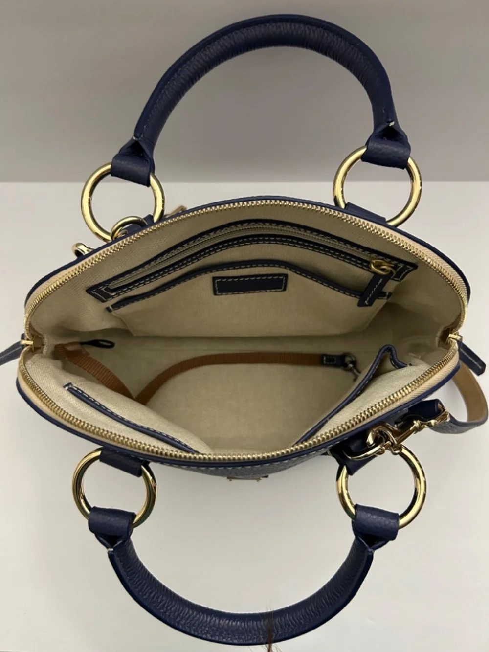 Dooney & Bourke Lucca Pebble Leather Satchel with Crossbody Strap Marine Blue
